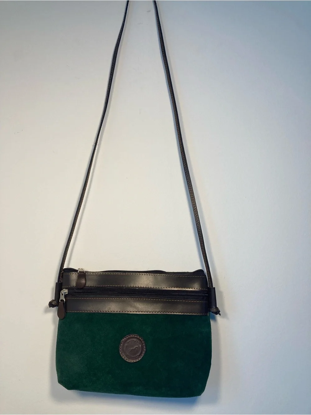 PRETA Genuine Suede & Leather Crossbody Bag Green Brown Made in Argentina NWT